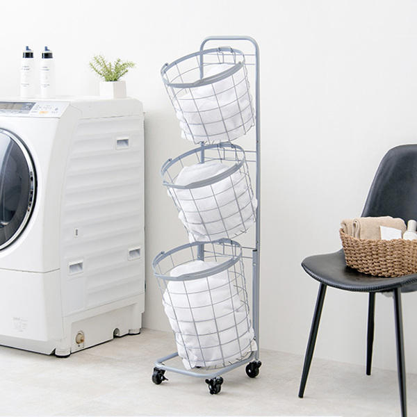 ランドリーワゴン 3段 スリム 幅35cm ラウンドバスケット ランドリー