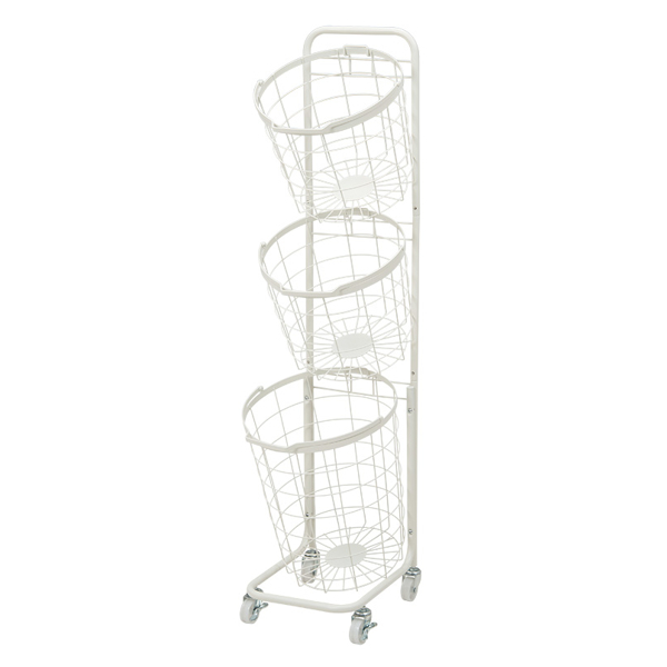 ランドリーワゴン 3段 スリム 幅35cm ラウンドバスケット ランドリー