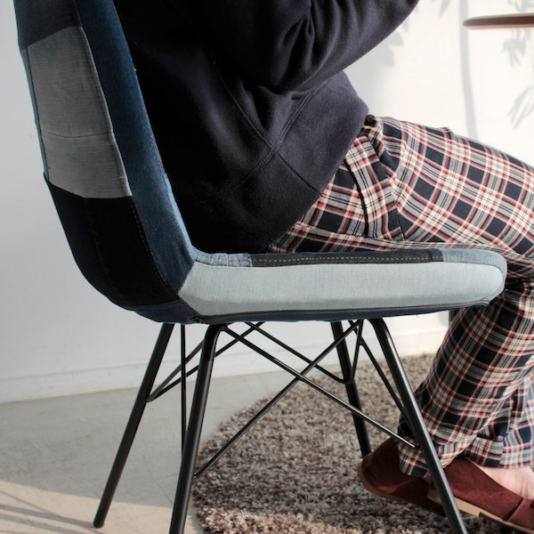 東馬（Tohma） チェア 座面高43.5cm デニム パッチワーク スチール脚