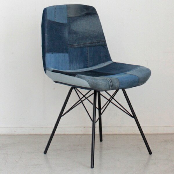 東馬（Tohma） チェア 座面高43.5cm デニム パッチワーク スチール脚