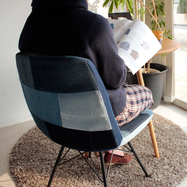 東馬（Tohma） チェア 座面高43.5cm デニム パッチワーク スチール脚