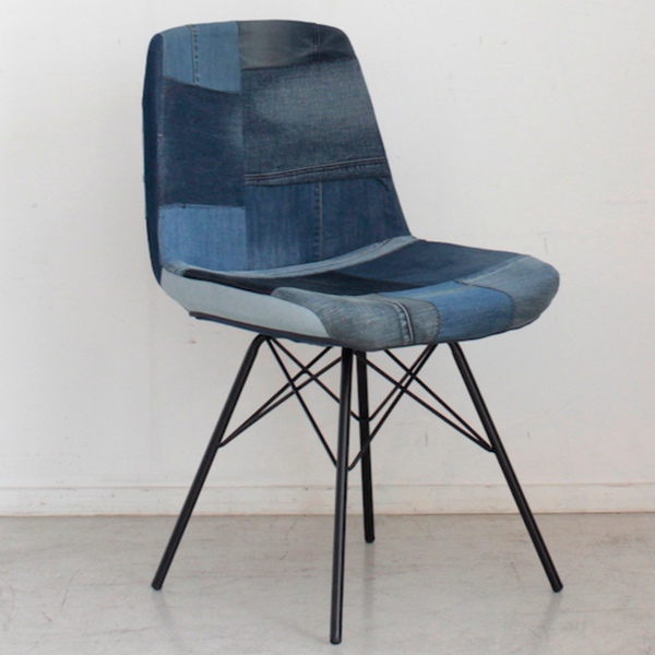 東馬（Tohma） チェア 座面高43.5cm デニム パッチワーク スチール脚