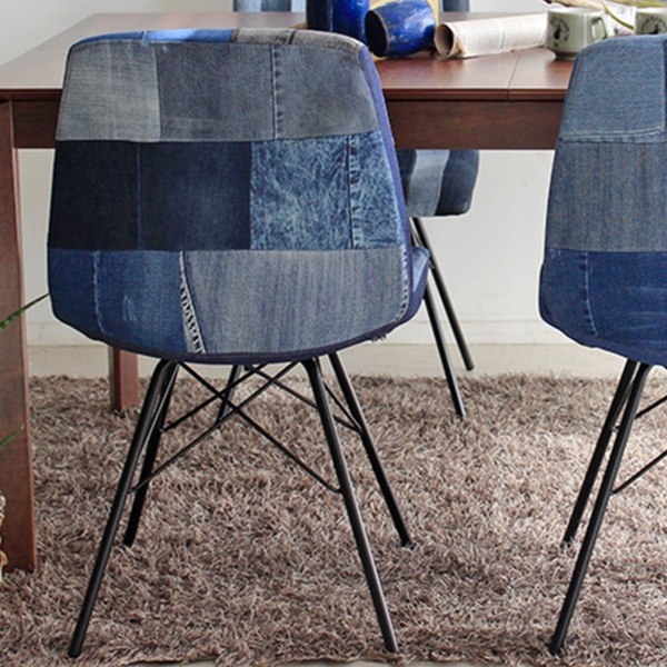 東馬（Tohma） チェア 座面高43.5cm デニム パッチワーク スチール脚