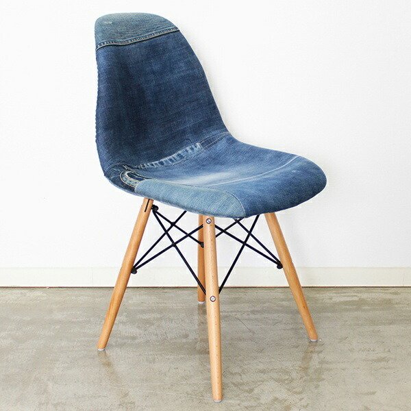 東馬（Tohma） チェア 座面高44cm デニム パッチワーク 木製 イームズ