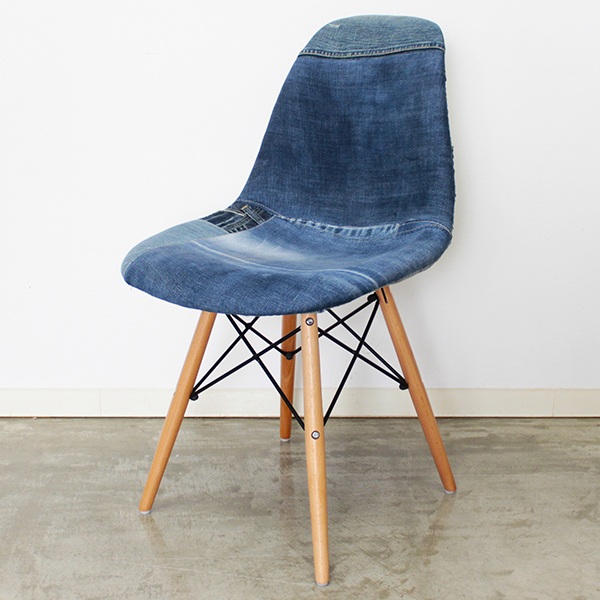 東馬（Tohma） チェア 座面高44cm デニム パッチワーク 木製 イームズ