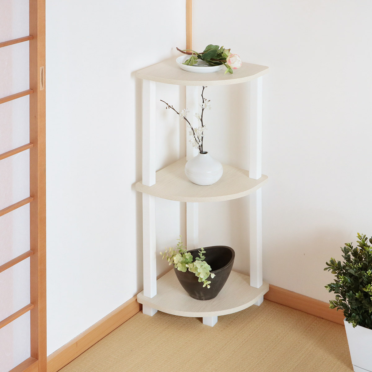 エイ・アイ・エス コーナーラック 2段 簡単組立て 木製 ディスプレイ