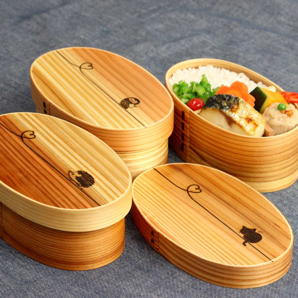 弁当箱 曲げわっぱ 400ml 1段 ウレタン塗装 レーザー彫刻 デザイン