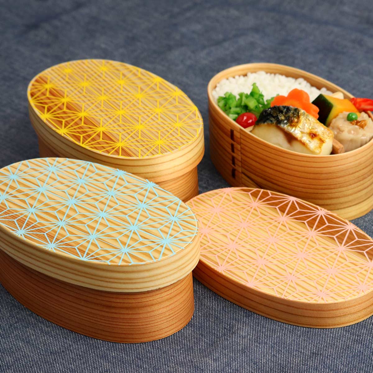 弁当箱 曲げわっぱ 400ml 1段 小判 麻の葉 ウレタン塗装 （ お弁当箱