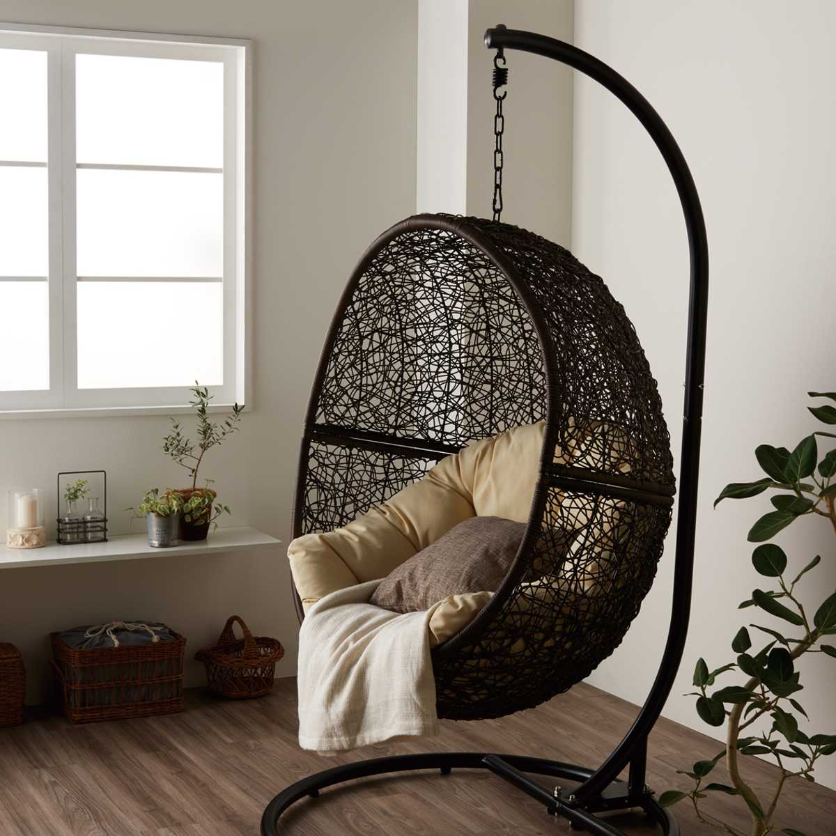 ハンギングチェア 1人用 アジアンリゾート風 クッション付 Breeze カゴ