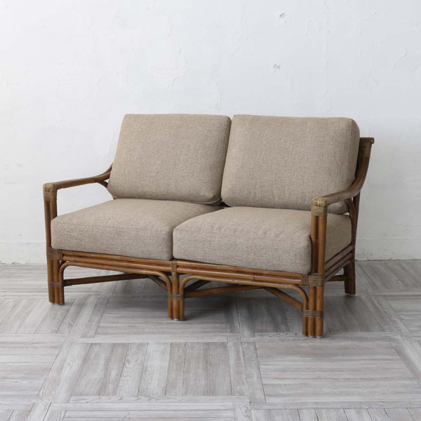 籐 ソファ 2人掛け クッション付 アジアン家具 Breeze 幅122cm （ 籐製