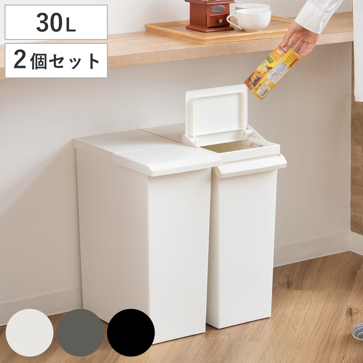 RISU（リス） 特典付き ゴミ箱 30L 同色2個セット TOSTE レバー