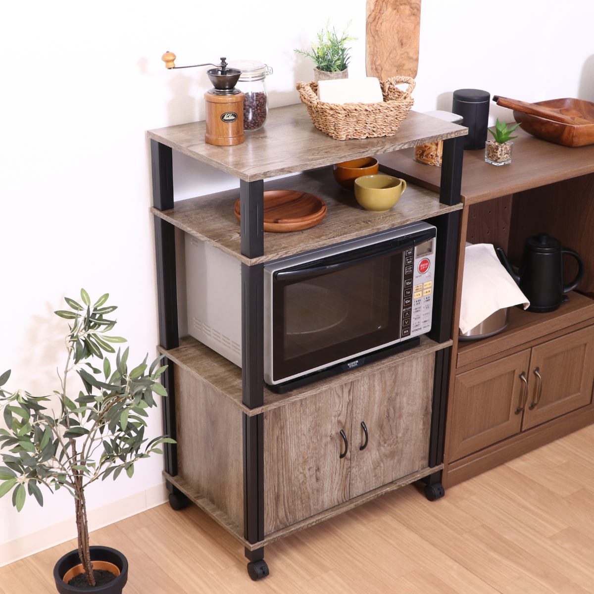 不二貿易（Fuji Boeki） キッチンラック 幅59.7cm 簡単組立 キャスター