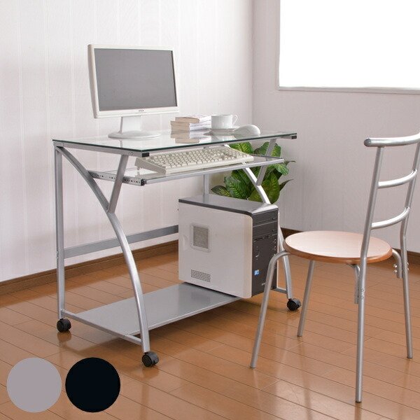 ミヤグチ企販 パソコンデスク ガラス 幅80cm ガラス天板 キャスター