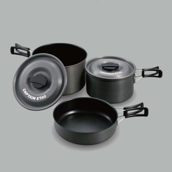 アウトドア 調理器具 アルミクッカー Mセット 3〜4人用 キャプテンスタッグ CAPTAIN STAG （ 鍋 フライパン 軽量 アルミ製 料理 調理 クッカー ）の画像