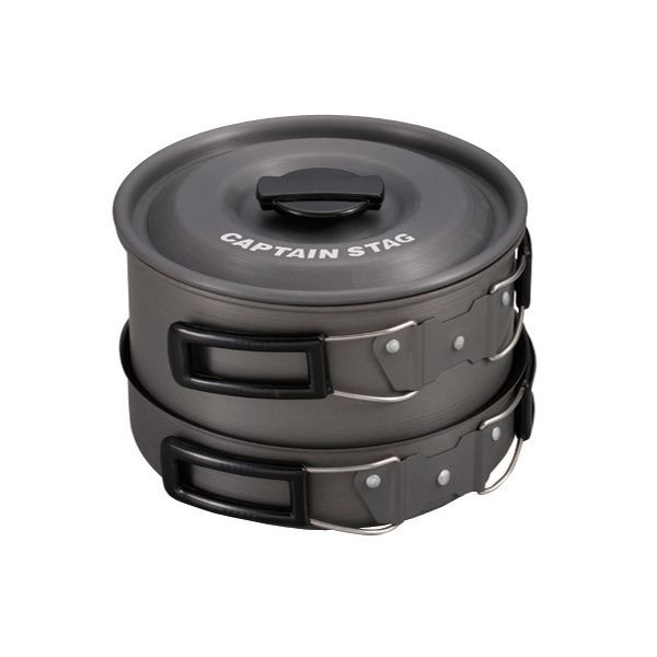 アウトドア 調理器具 アルミクッカー Mセット 3〜4人用 キャプテンスタッグ CAPTAIN STAG （ 鍋 フライパン 軽量 アルミ製 料理 調理 クッカー ）の画像