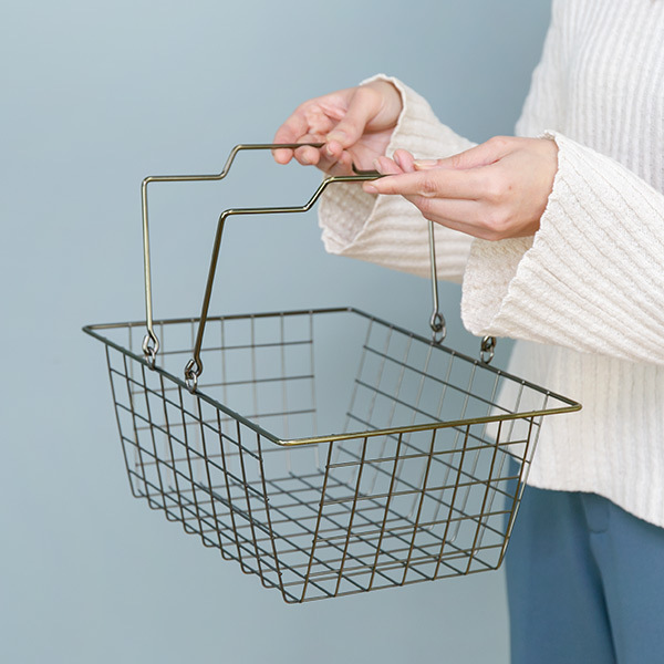 ワイヤーバスケット M 幅31×奥行24×高さ13cm ブロンズ （ 収納