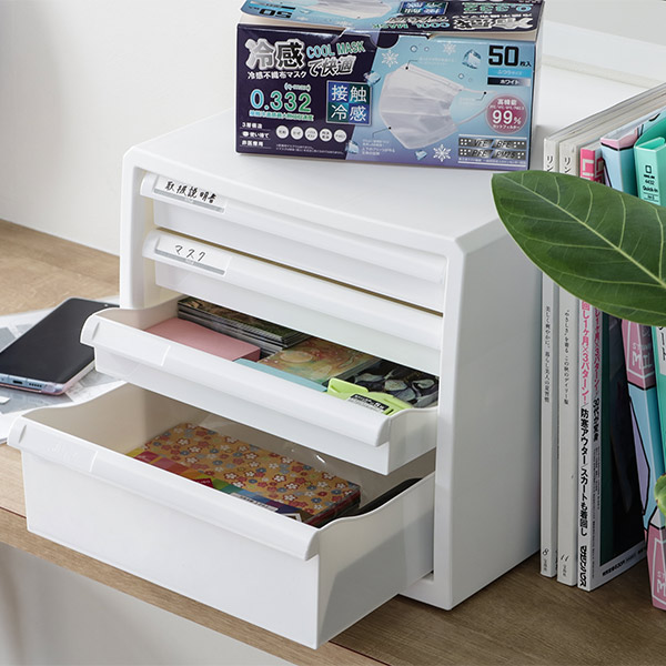 収納ボックス 幅27.7×奥行33.6×高さ25.6cm 卓上 引き出し 4段 抗菌