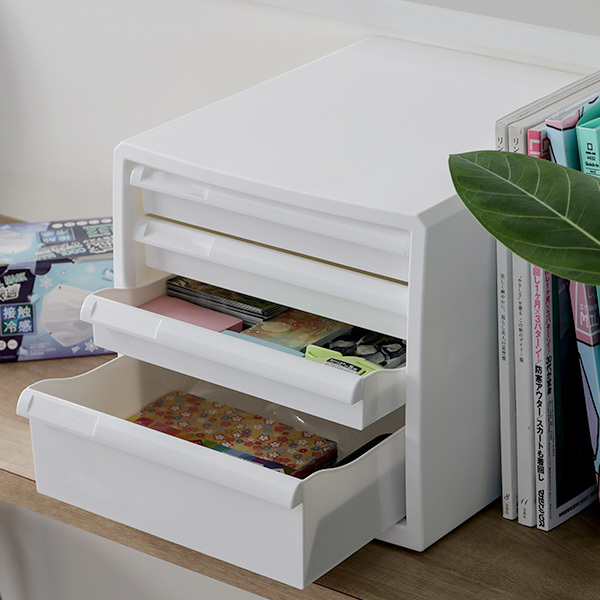収納ボックス 幅27.7×奥行33.6×高さ25.6cm 卓上 引き出し 4段 抗菌