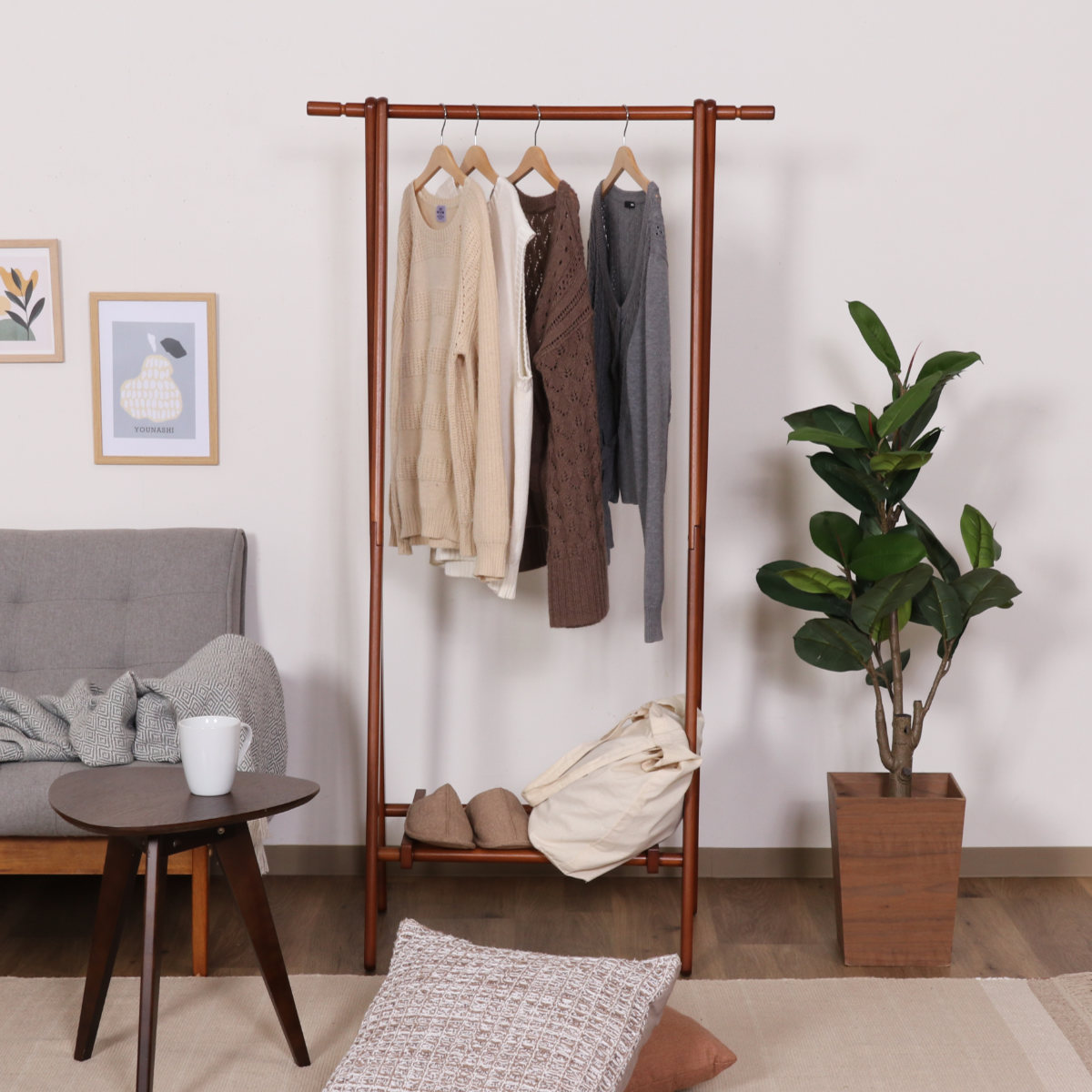 不二貿易（Fuji Boeki） ハンガーラック 幅75cm 折りたたみ式 天然木