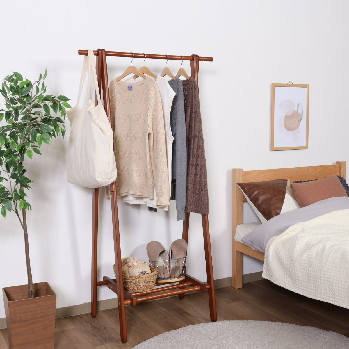 不二貿易（Fuji Boeki） ハンガーラック 幅75cm 折りたたみ式 天然木
