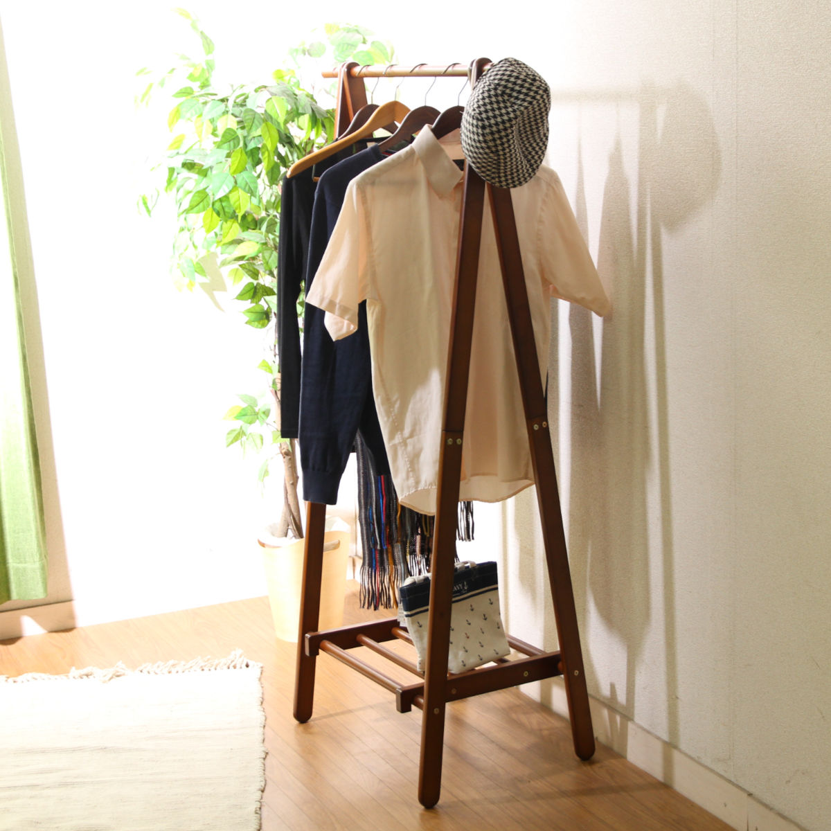 不二貿易（Fuji Boeki） ハンガーラック 幅80cm 折りたたみ式 天然木