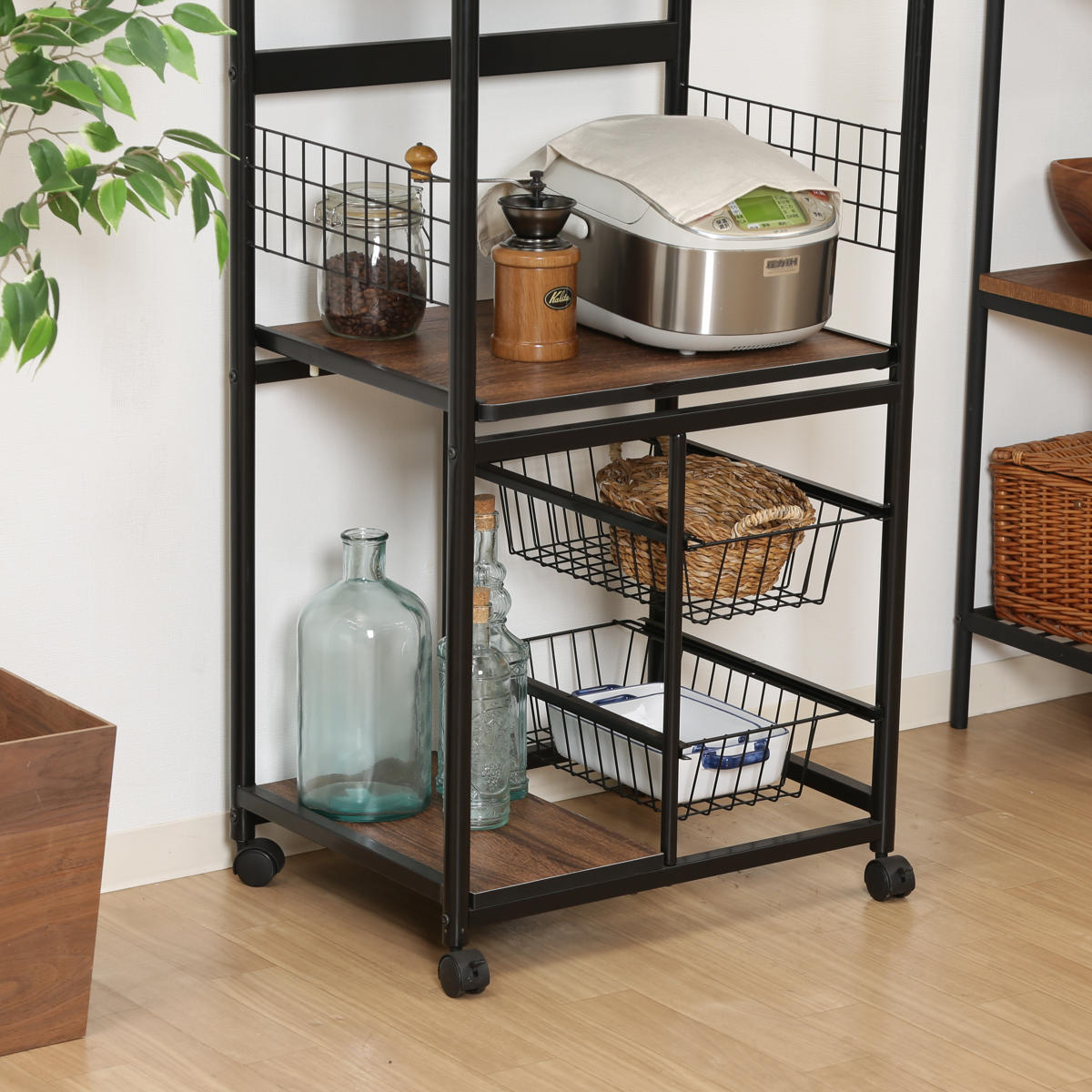 不二貿易（Fuji Boeki） レンジ台 幅60cm スチールフレーム スライド棚