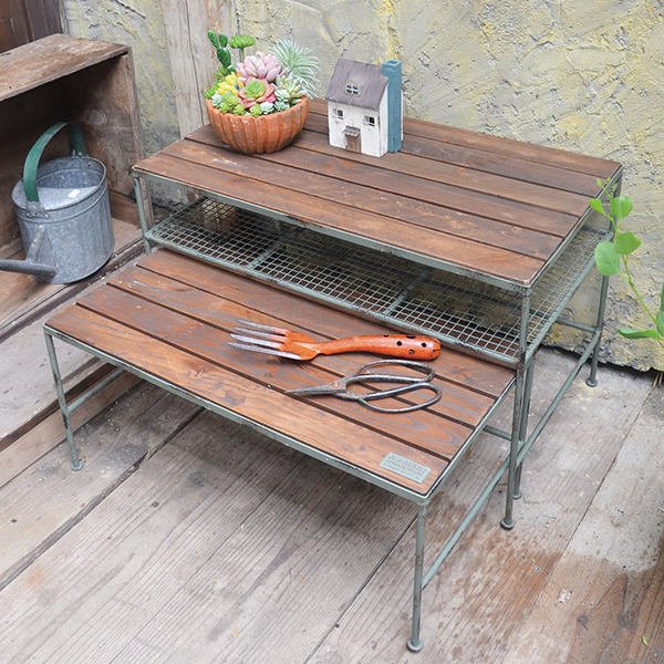 フラワースタンド ガーデンラック ペアテーブル アンティーク加工