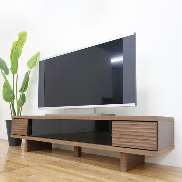 丸田木工 テレビ台 ローボード 天然木前板 ダークガラス引き戸 Ride 約