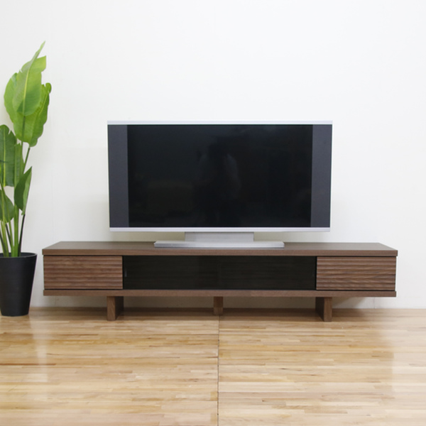 天然木 テレビボード 幅178cm ローボード 北欧 丸田木工 テレビ台 ローボード 天然木前板 ダークガラス引き戸 Ride 約