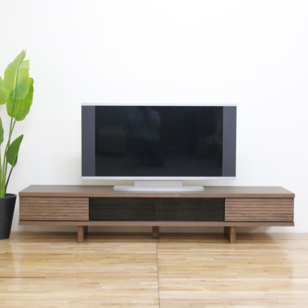 丸田木工 テレビ台 ローボード 天然木前板 ダークガラス引き戸 Ride 約