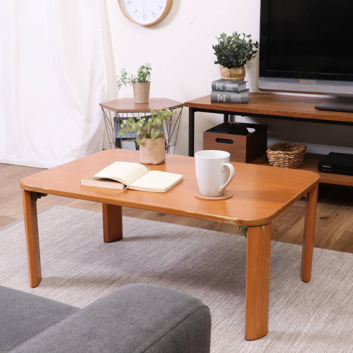 不二貿易（Fuji Boeki） 折れ脚テーブル 幅75cm 木製 ローテーブル