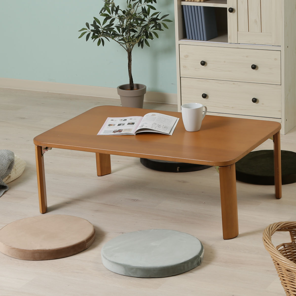 不二貿易（Fuji Boeki） 折れ脚テーブル 幅90cm 木製 ローテーブル