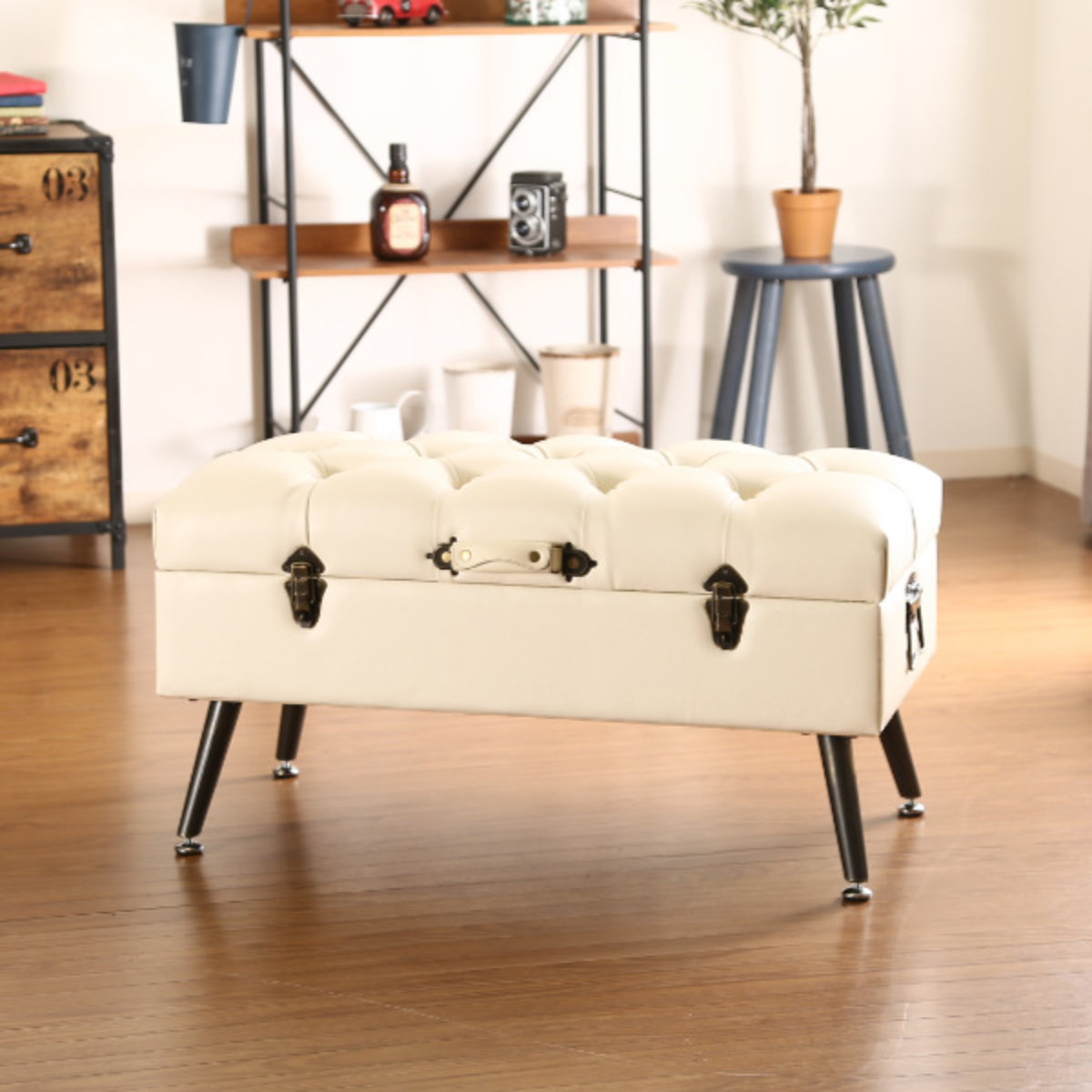 トランクベンチ スツール 収納 アンティーク レザー ビンテージ トランクベンチ 幅80.5cm トランク スツール 収納 ヴィンテージ調