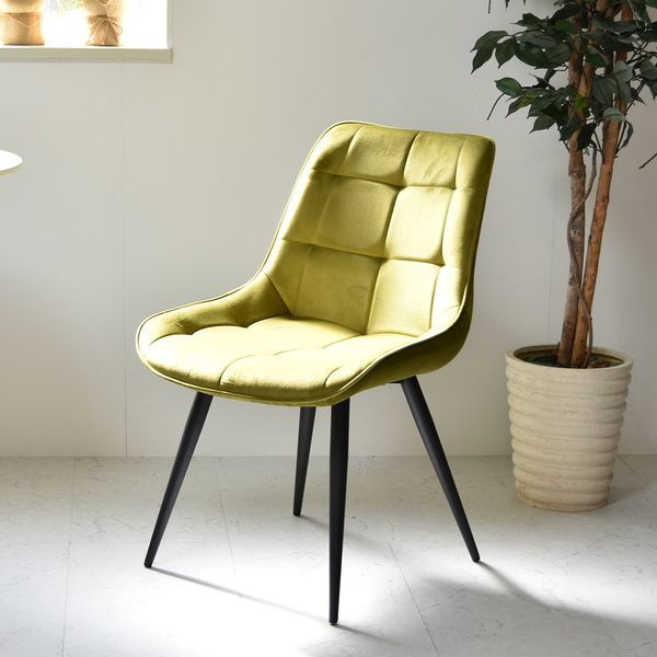 ダイニングチェア 座面高42cm ベロア ステッチ チェア スチール脚