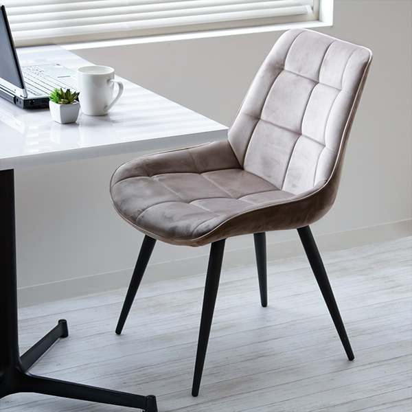 ダイニングチェア 座面高42cm ベロア ステッチ チェア スチール脚
