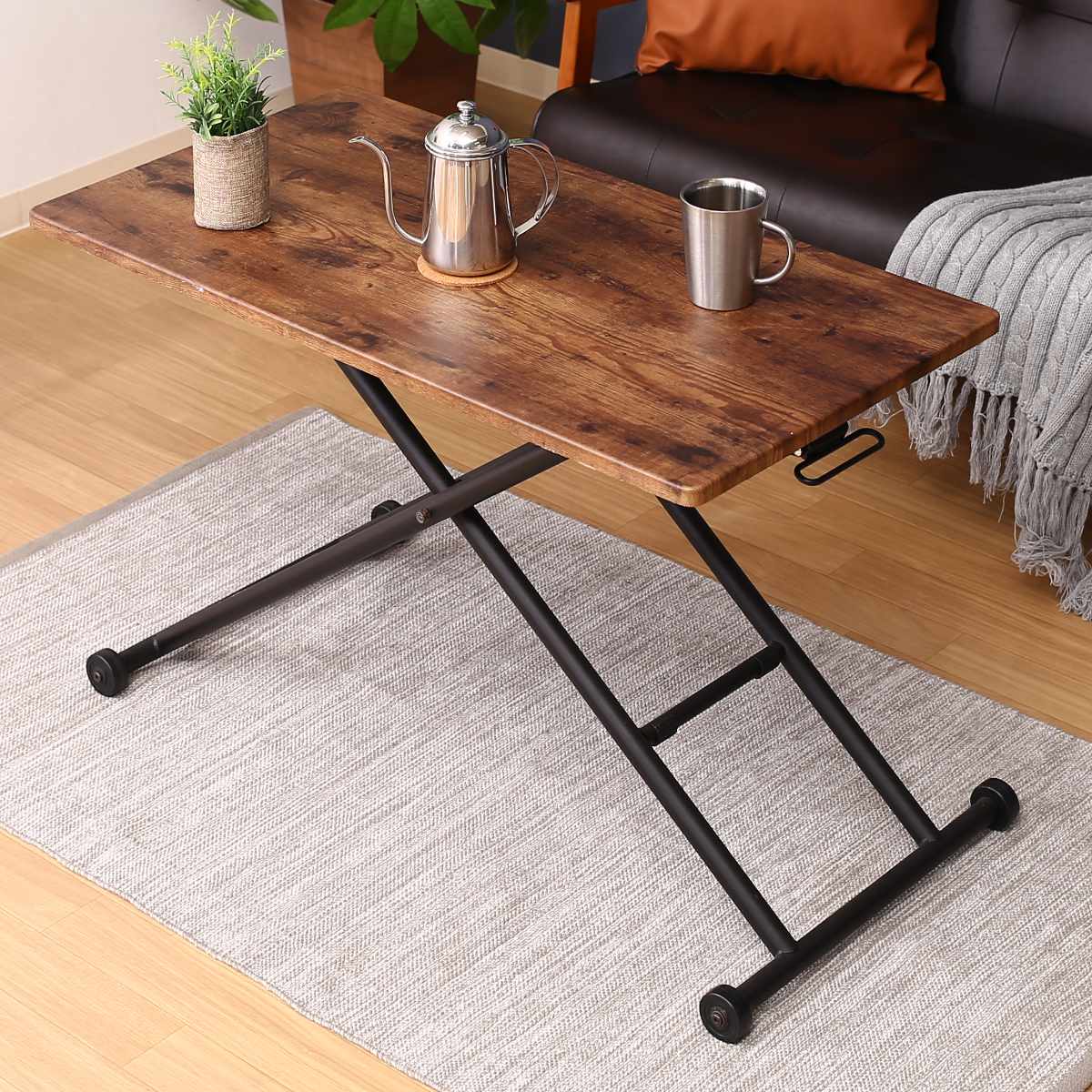 高さ調整　昇降テーブル 不二貿易（Fuji Boeki） 昇降テーブル 幅90cm 高さ調整 レバー式