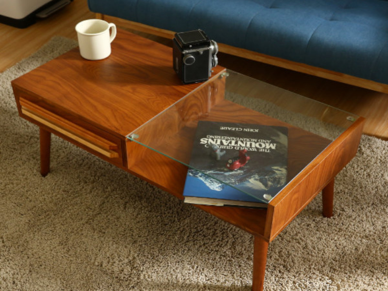 不二貿易（Fuji Boeki） センターテーブル 幅80cm ガラス 木製