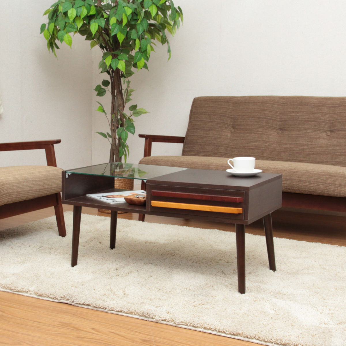 不二貿易（Fuji Boeki） センターテーブル 幅80cm ガラス 木製