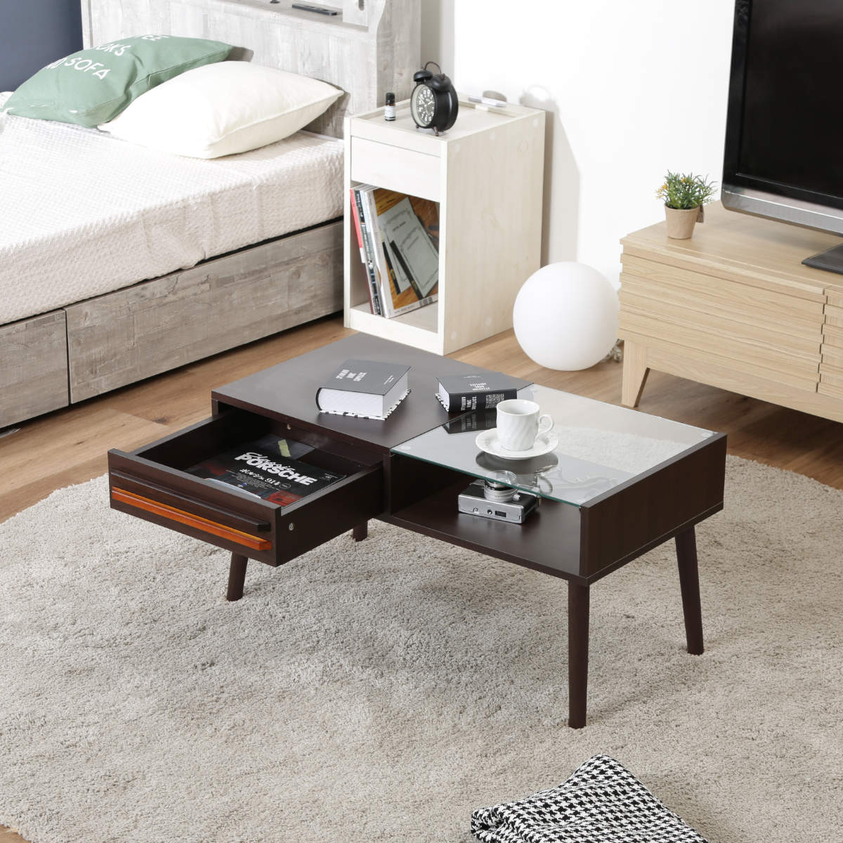 不二貿易（Fuji Boeki） センターテーブル 幅80cm ガラス 木製