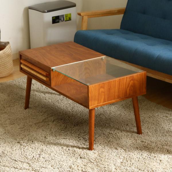 不二貿易（Fuji Boeki） センターテーブル 幅80cm ガラス 木製