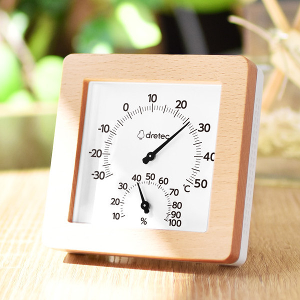 ドリテック 温湿度計 木目調 アナログ式 電池不要 温度計 湿度計 （ 温