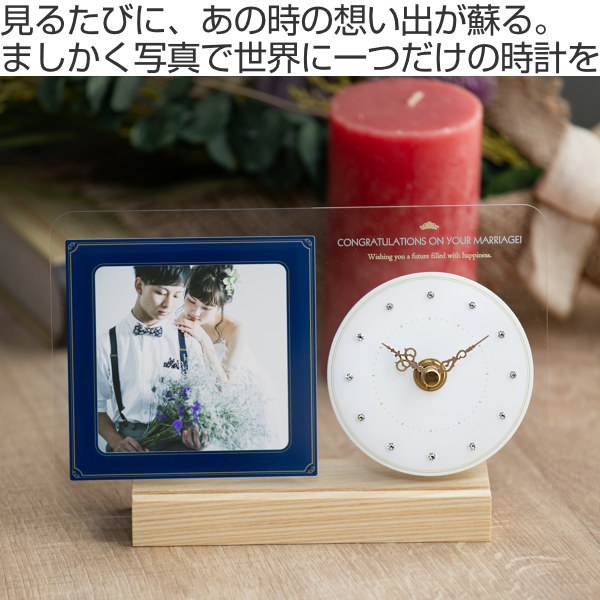 ノア精密 フォトフレーム 時計 結婚祝い プレゼント ネイビー アナログ