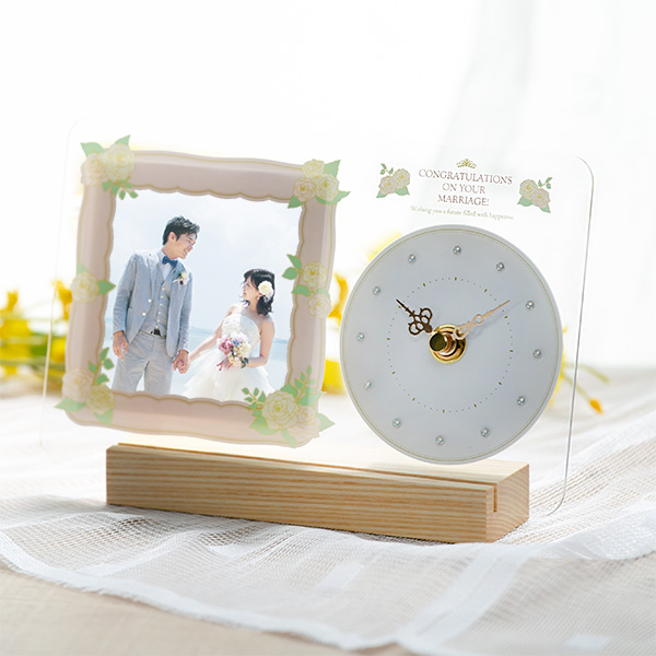 ノア精密 フォトフレーム 時計 結婚祝い プレゼント ピンク アナログ