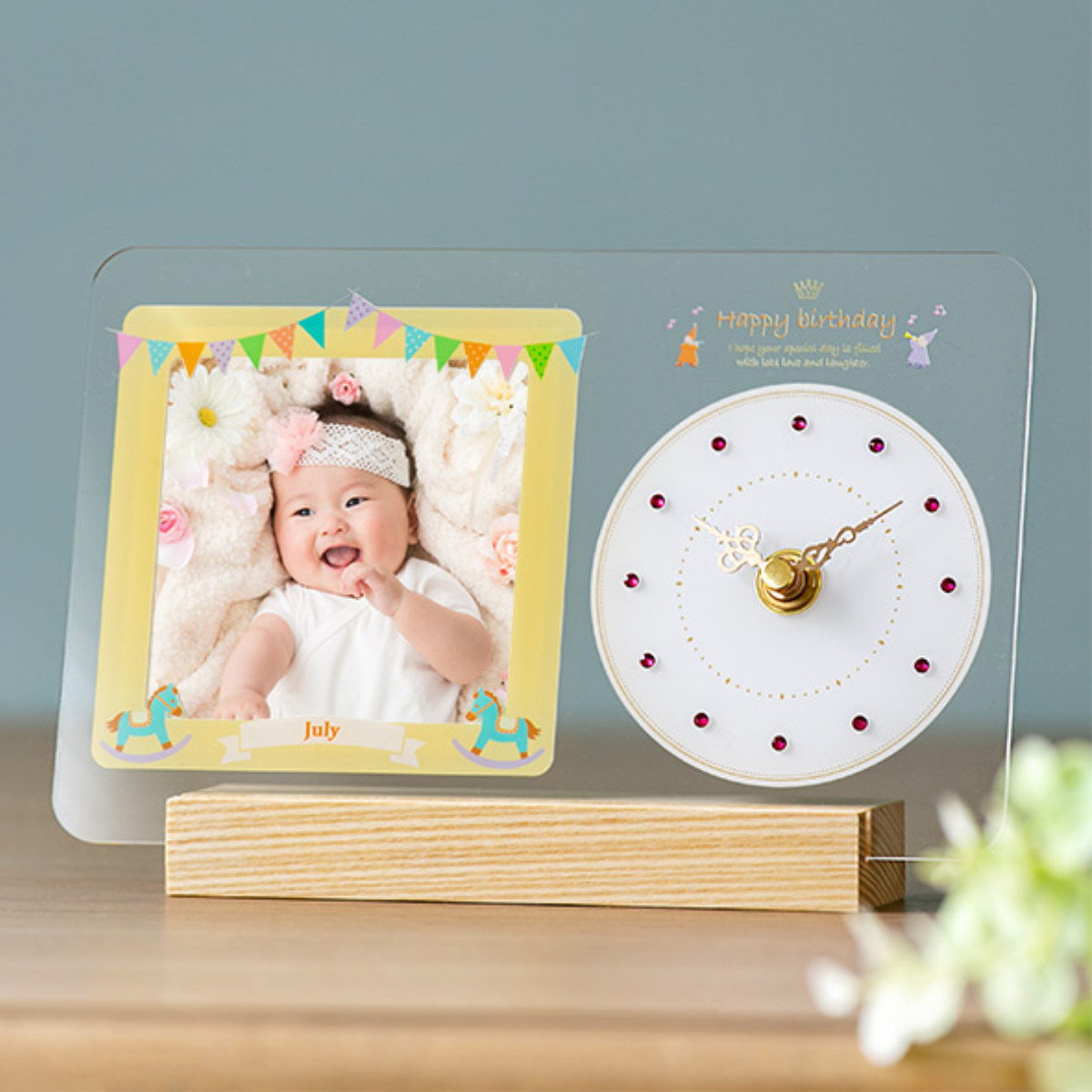 ノア精密 （在庫処分特価） フォトフレーム 時計 出産祝い 誕生石