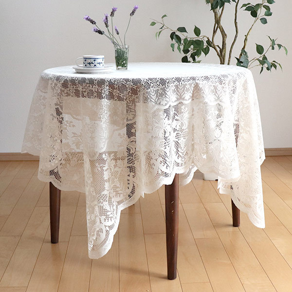 【新品、未使用品】　テーブルクロス　140×140 テーブルクロス 140×140cm 撥水加工 正方形 レース 日本製 （ テーブル