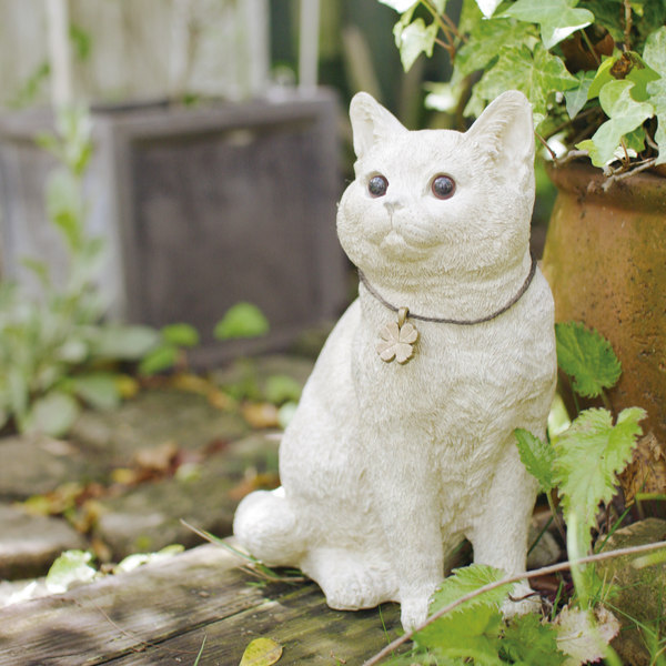 ガーデンオーナメント 置物 猫 アンティークホワイト （ ガーデニング オーナメント 置き物 ガーデン 庭 窓辺 オブジェ ネコ ねこ ）  :364552:インテリアパレットヤフー店 通販 