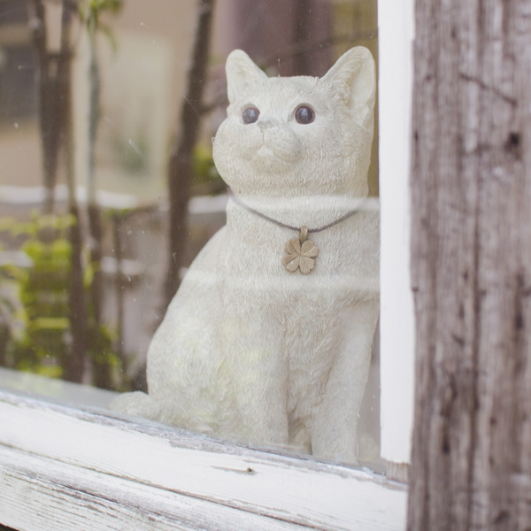 ガーデンオーナメント 置物 猫 アンティークホワイト （ ガーデニング 