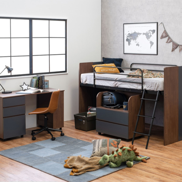 HAGiHARA（萩原） ロフトベッド 机付き 子供 システムベッド 収納