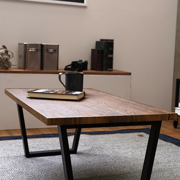 HAGiHARA（萩原） センターテーブル 幅90cm 奥行50cm 木目調 スチール