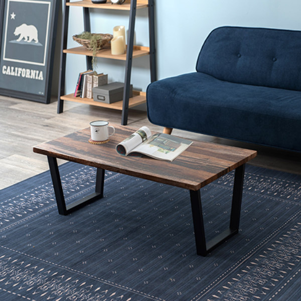 HAGiHARA（萩原） センターテーブル 幅90cm 奥行50cm 木目調 スチール